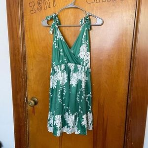 Green silky dress